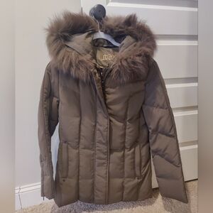 Utex Women's Brown Puffer Jacket with Faux Fur Hood